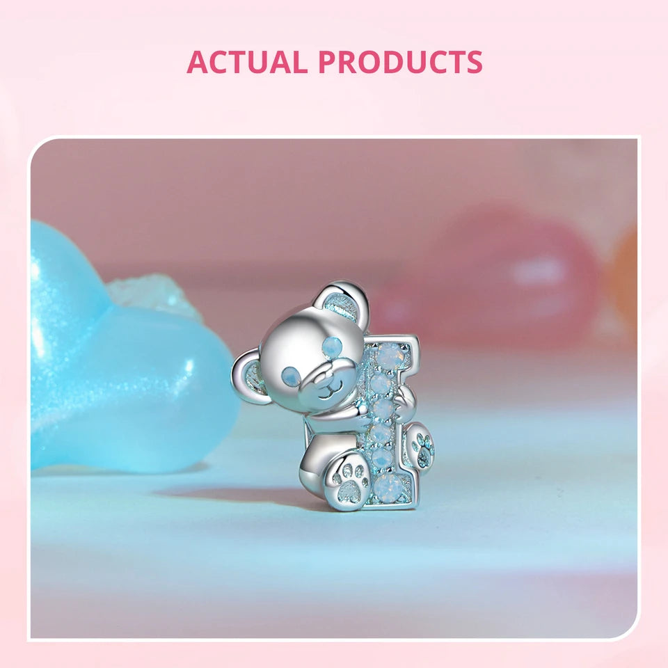 BAMOER 925 Sterling Silver Cute Bear Charms, "I love U" Cute Animal with Opal fit European Bracelets DIY Accessories SCC2713