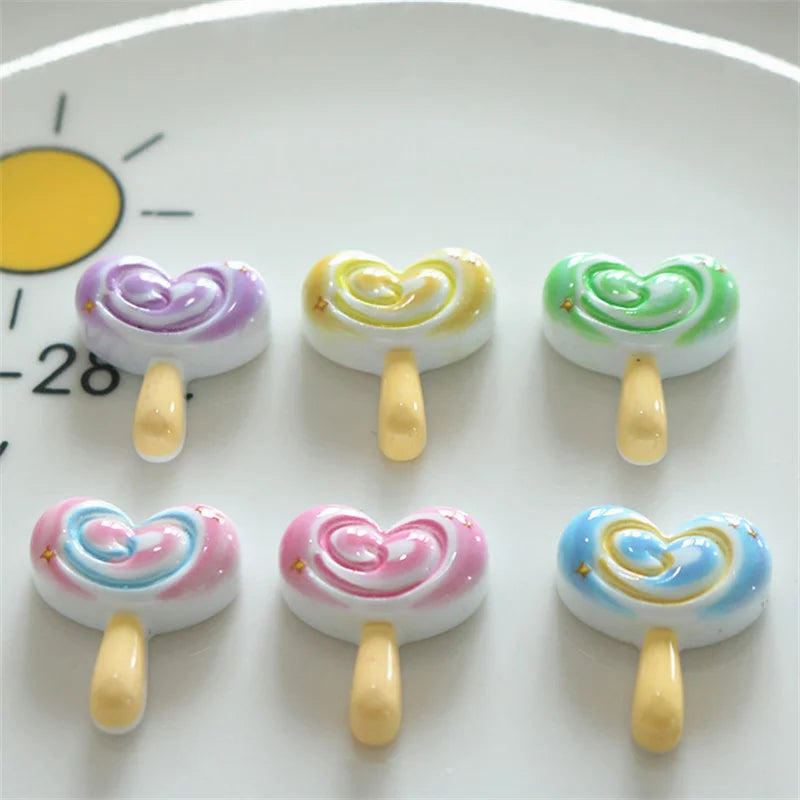 10Pcs Glossy Love Heart Lollipop Resin Charms