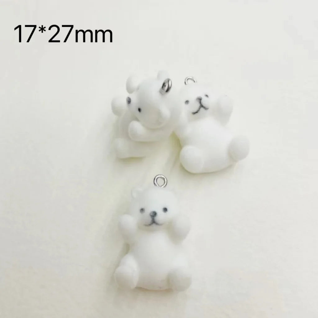 30Pcs Flocked Resin Charms Cartoon Polar Bear Pendant for Make Earring Keychain Mobile phone chain DIY Crafts Jewelry fittings