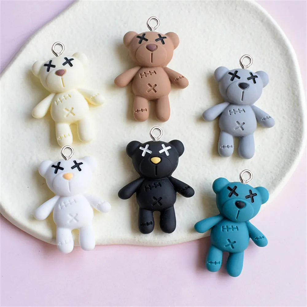 10pcs Trendy Cartoon Bear Resin Charms Keyring Pendant Jewelry Making DIY Handmade Bracelet Necklace Earrings Floating Accessory