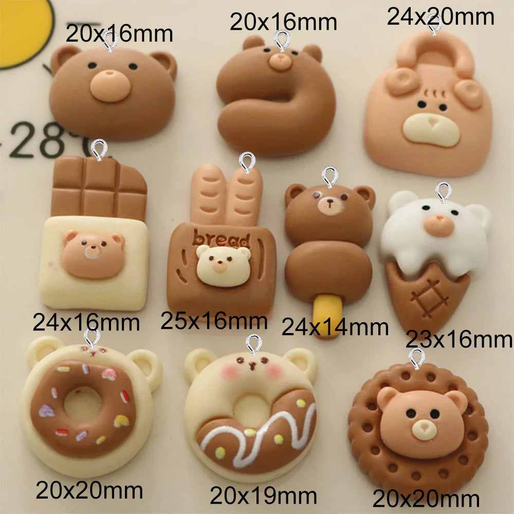 10PCS Brown Bear Cake Flatback Charms