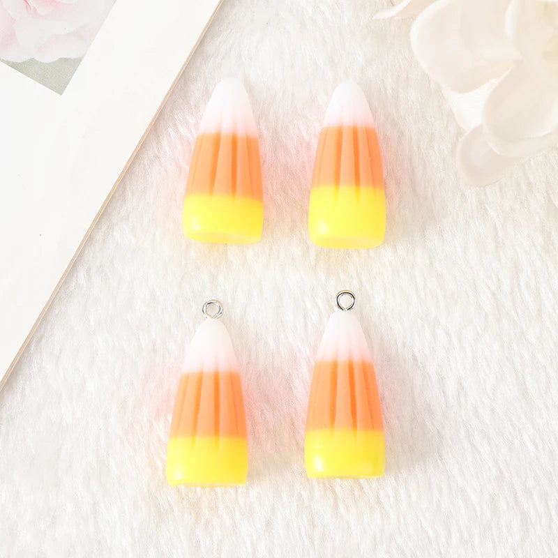 10Pcs Halloween Candy Corn Charms Creative Resin Pendant For Keychain Necklace  Jewelry Diy Making