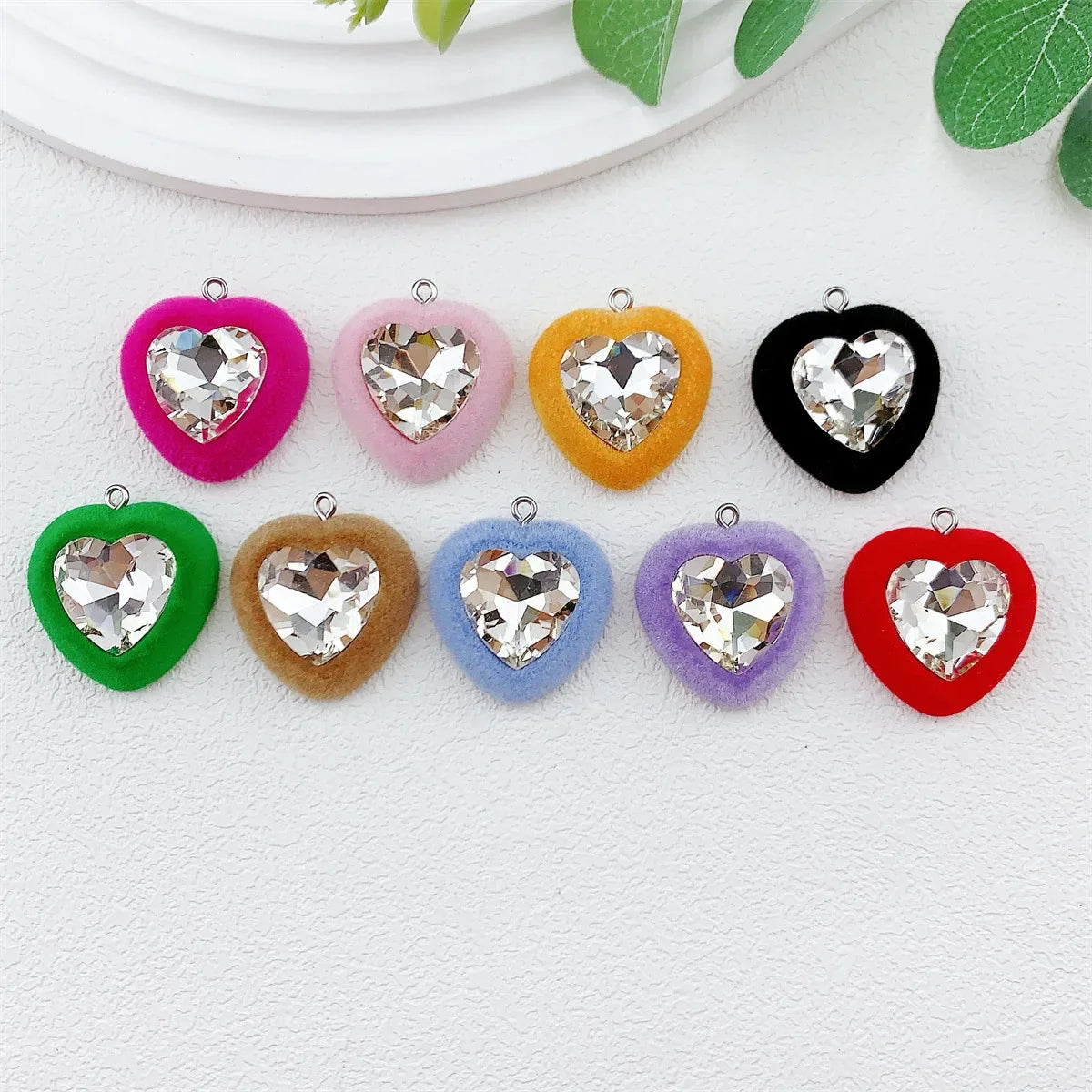 20Pcs 3D Flocking Colorful Crystal Heart Resin Charms Heart-shaped Pendant For Earring Bracelet Necklace DIY Crafts Jewelry Make