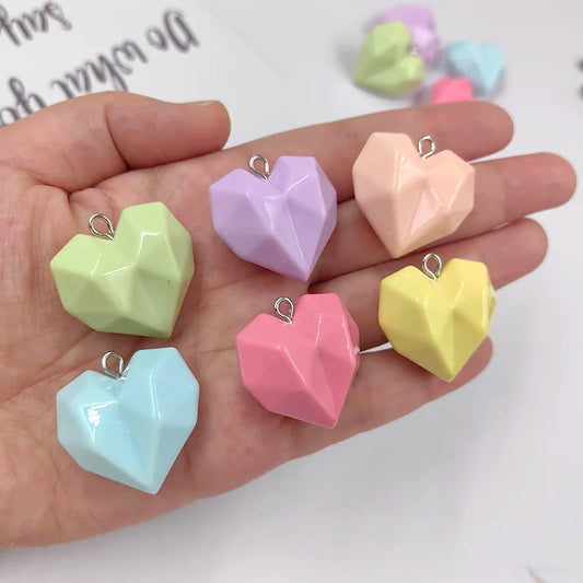 10pcs Kawaii Macaron Love Heart Charms for Jewelry Making Cute Flatback Pendants Diy Keychain Necklace Finding