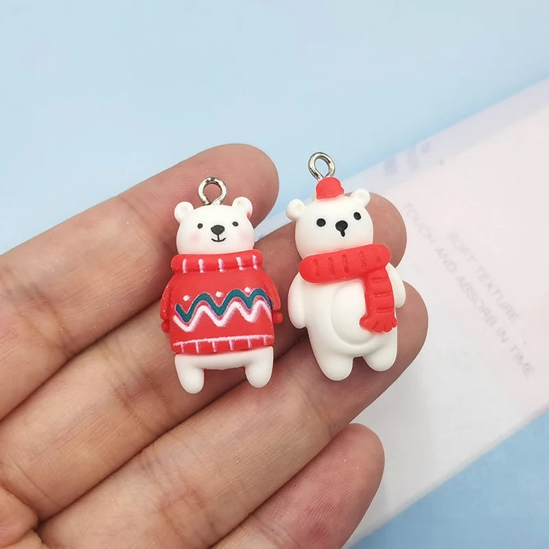 10Pcs Kawaii Christmas Animals Bear Charms For Jewelry Making Findings DIY Pendants Earrings Handmade Animals Craft