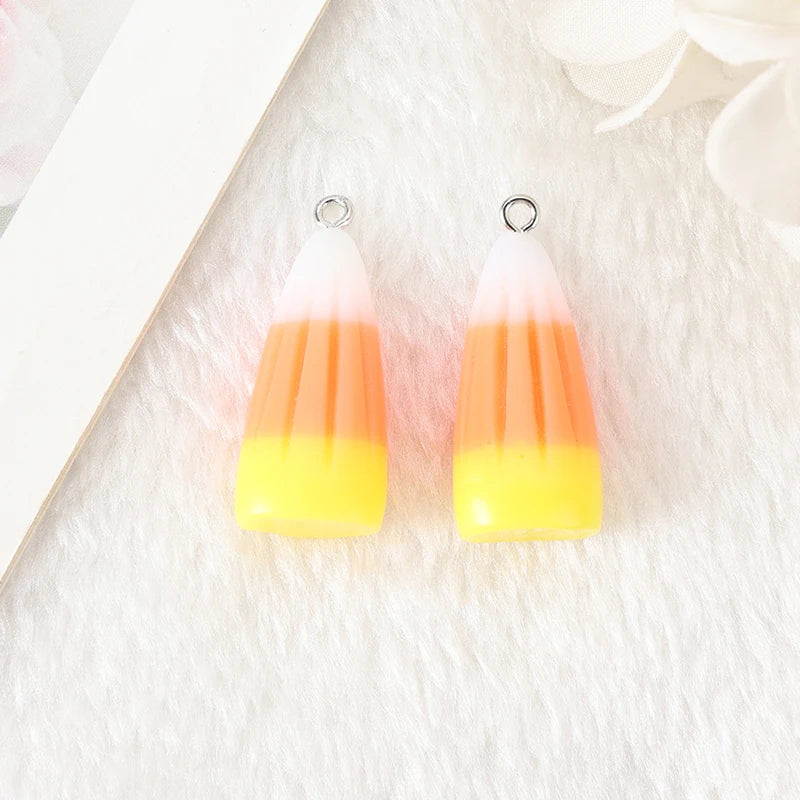 10Pcs Halloween Candy Corn Charms Creative Resin Pendant For Keychain Necklace  Jewelry Diy Making