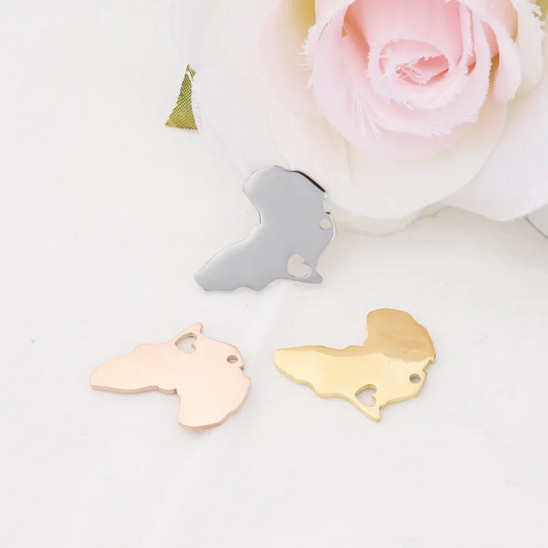 10pcs 4 Color Stainless Steel Hollow Africa Map Pendant Charms