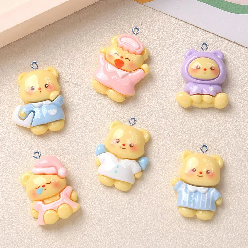 10Pcs Cartoon Kawaii Bear Resin Charms