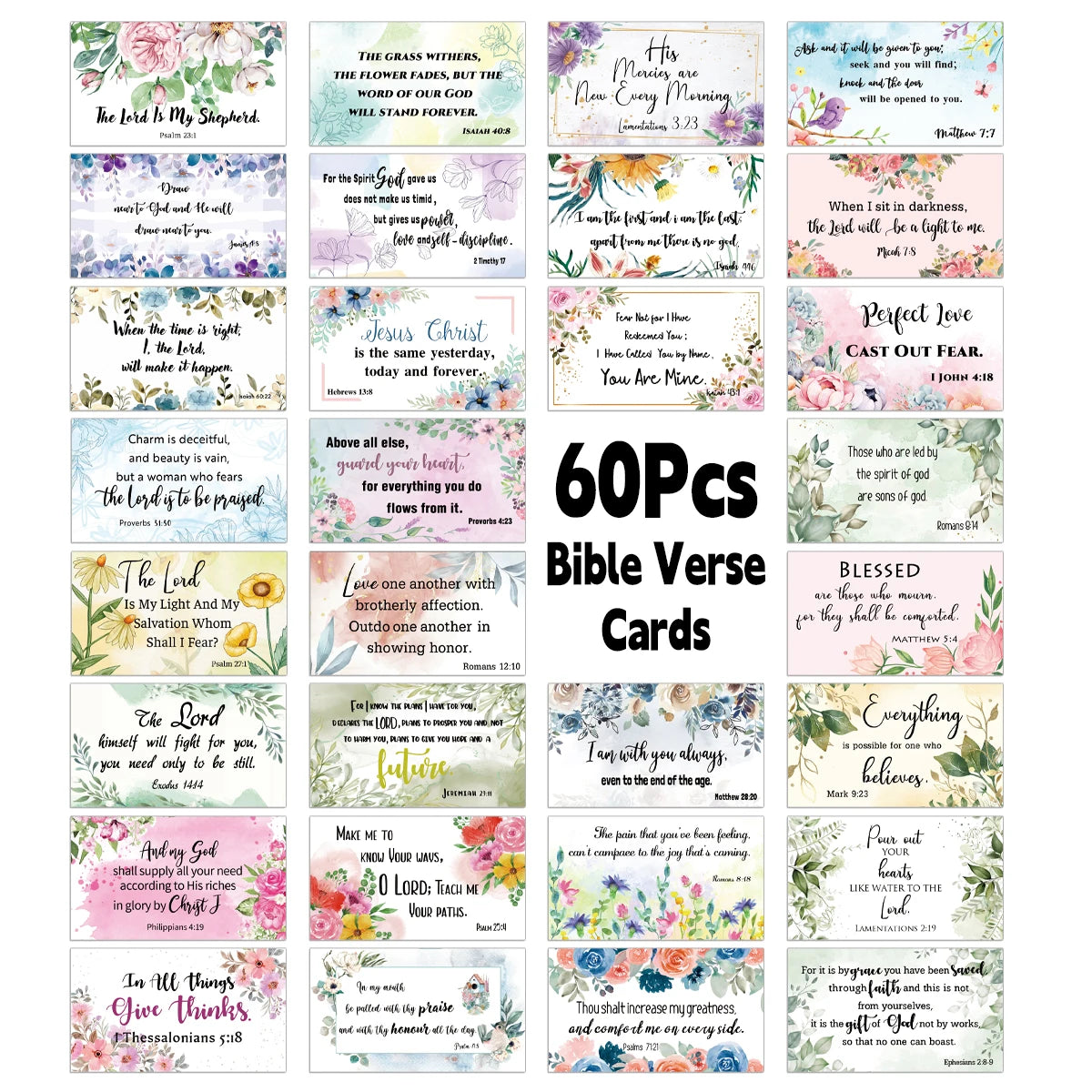 60pcs/pack Floral Bible Verse Cards Prayer Cards for Women Mini Scripture Cards Inspirational Quote Cards Christian Gifts