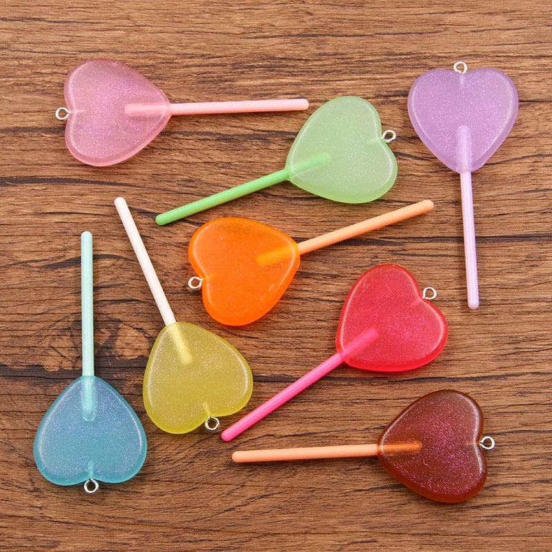 10Pcs 30*68MM 8 Color Wholesale Heart Lollipop Resin Charms