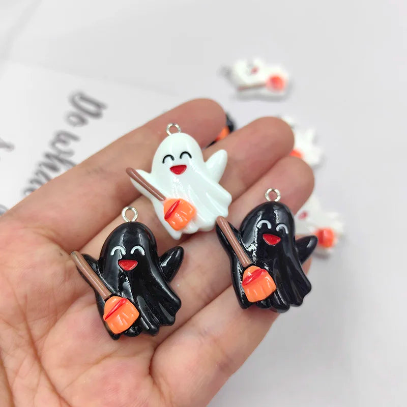 10pcs Halloween Broom Ghost Charms