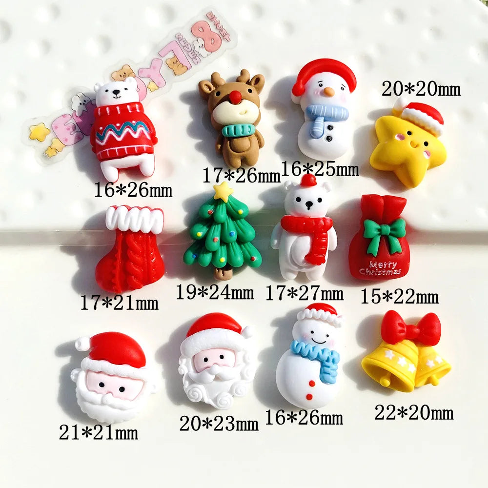 10Pcs Kawaii Christams Sets Charms Cute The Santa Claus Gift Tree Socks Star Snowman Bear Pendant for Jewelry Making Findings