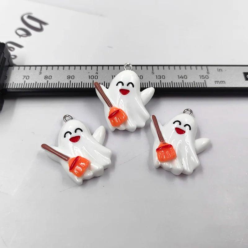 10pcs Halloween Broom Ghost Charms