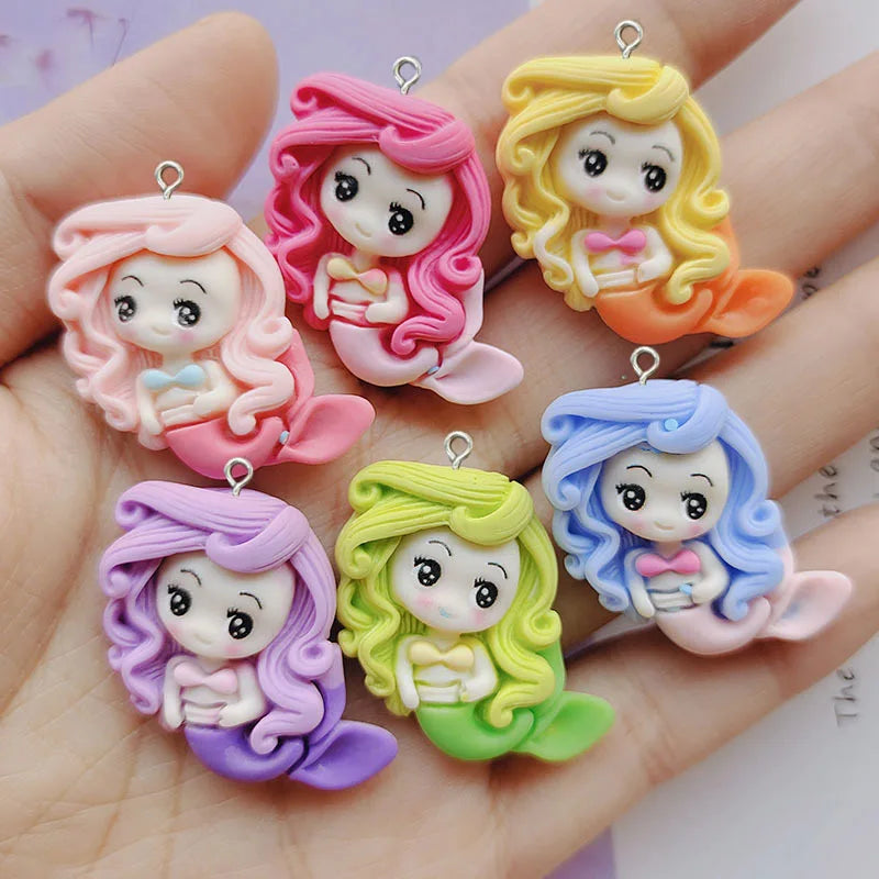 10Pcs Cartoon Mermaid Princess Resin Charms