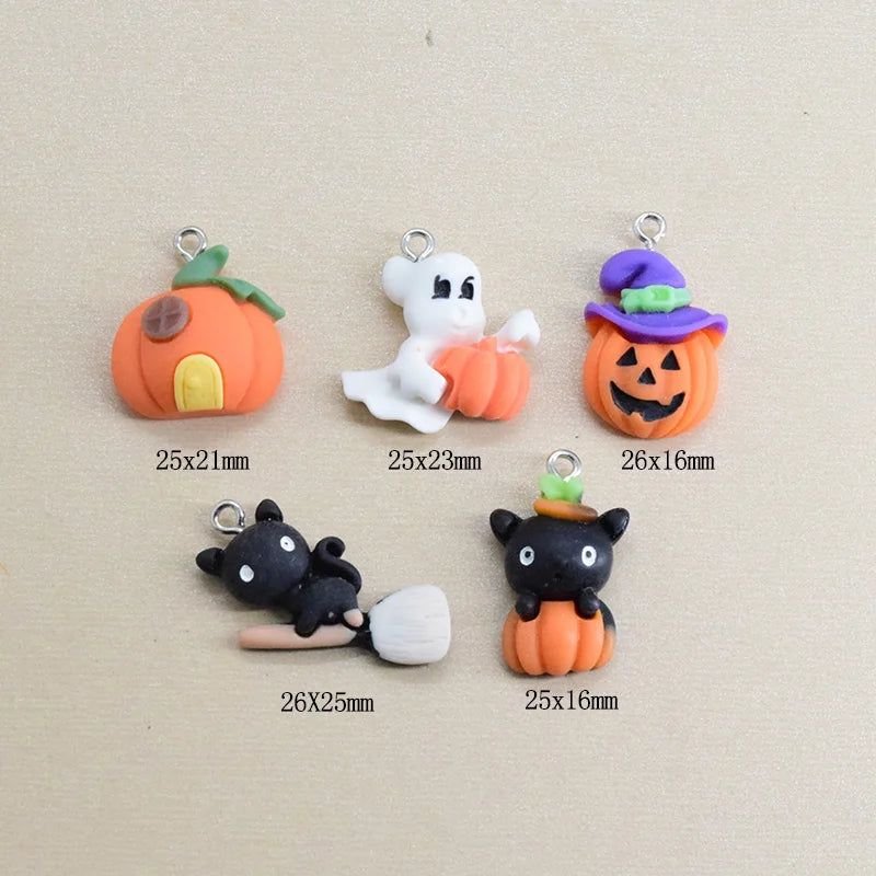 10pcs Ghost Jack-O-Lantern Halloween Resin Charms