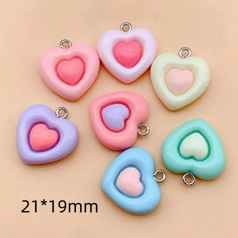 10pcs Resin Multilayer Love Macaron  Charms Sweet Cute Pendant For Earring Keychain Diy Jewelry Make Accessory