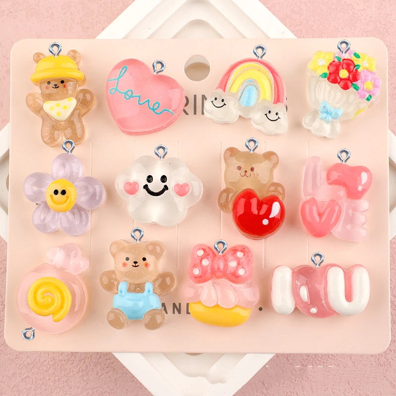 10Pcs Cute Flatback Love Heart Candy Bear Resin