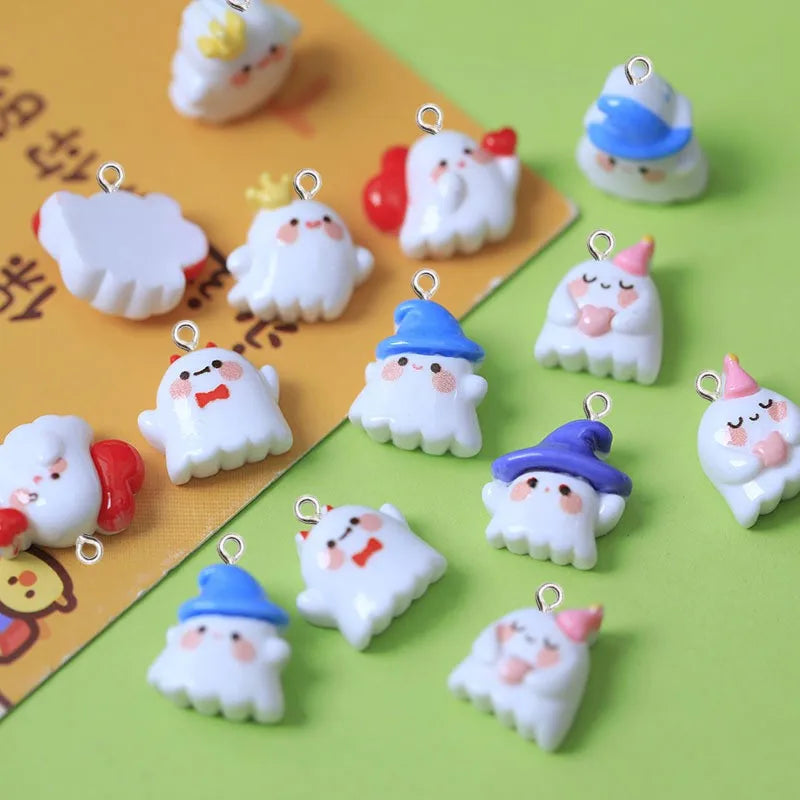 10Pcs Cute Halloween Ghost Series Resin Charms