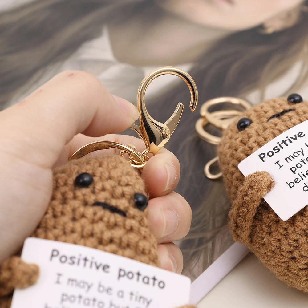 Handmade Positive Potato Keychain Cute Energy Toy Patata Cucumber Hugging Card Wool Crochet Doll Bag Pendant Inspired Key Chains