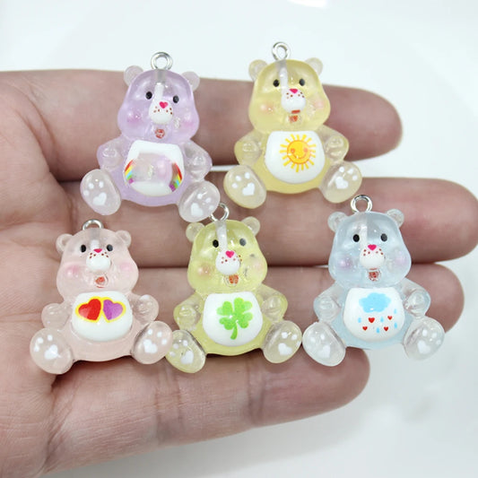 10Pcs/Lot Resin 3D Cartoon Luminous Kawaii Little Bear Charm Pendant For Earring Keychain Diy Crafts Jewelry Making Accessories