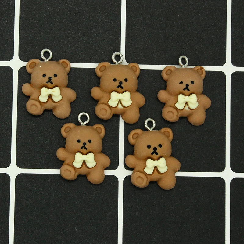 10pcs Cute White Brown Resin Small Bear Charms