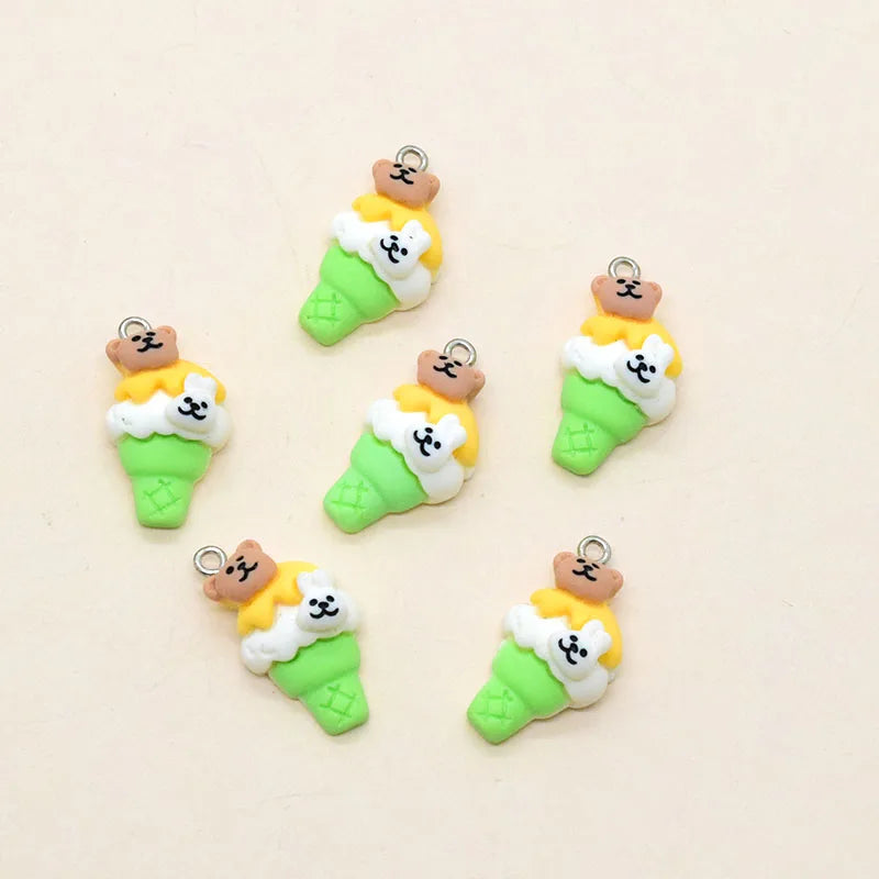 10pcs Lovely Bear Ice Cream Resin Charms Cartoon Earring Keychain Pendant Decor Accessory Diy Cute Jewelry Making