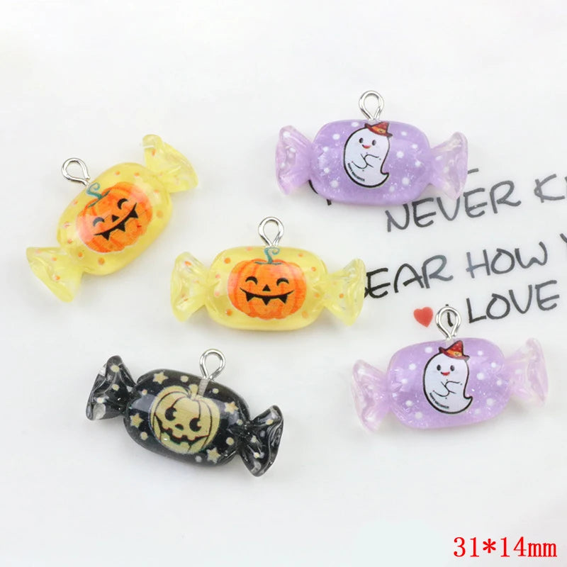 10Pcs Kawaii Miniature Cute Halloween Candy Charms Pendants for Keychain Jewelry Making Earrings Necklace DIY Accessories