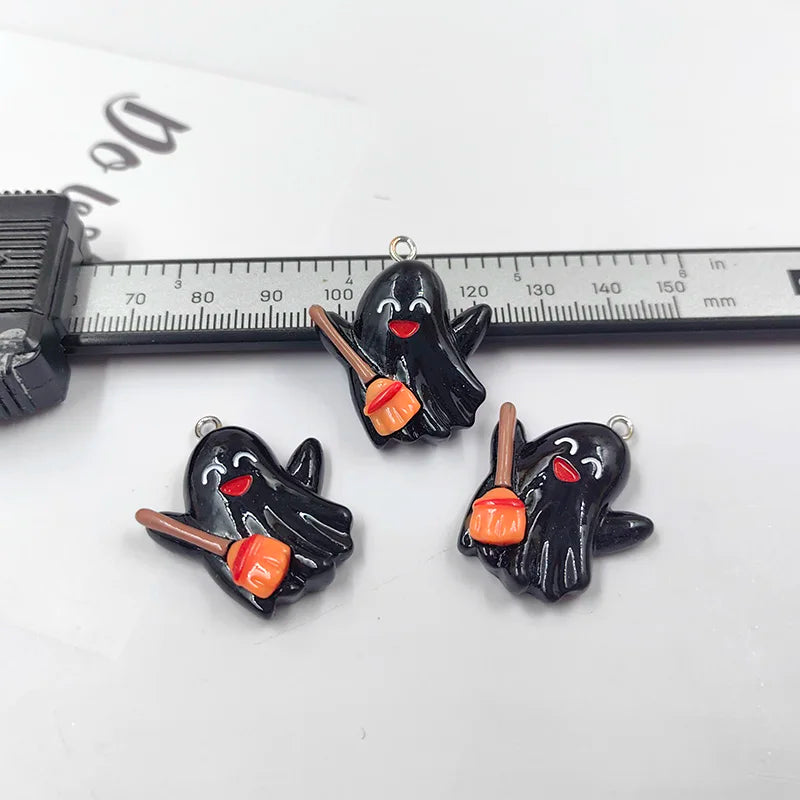 10pcs Halloween Broom Ghost Charms