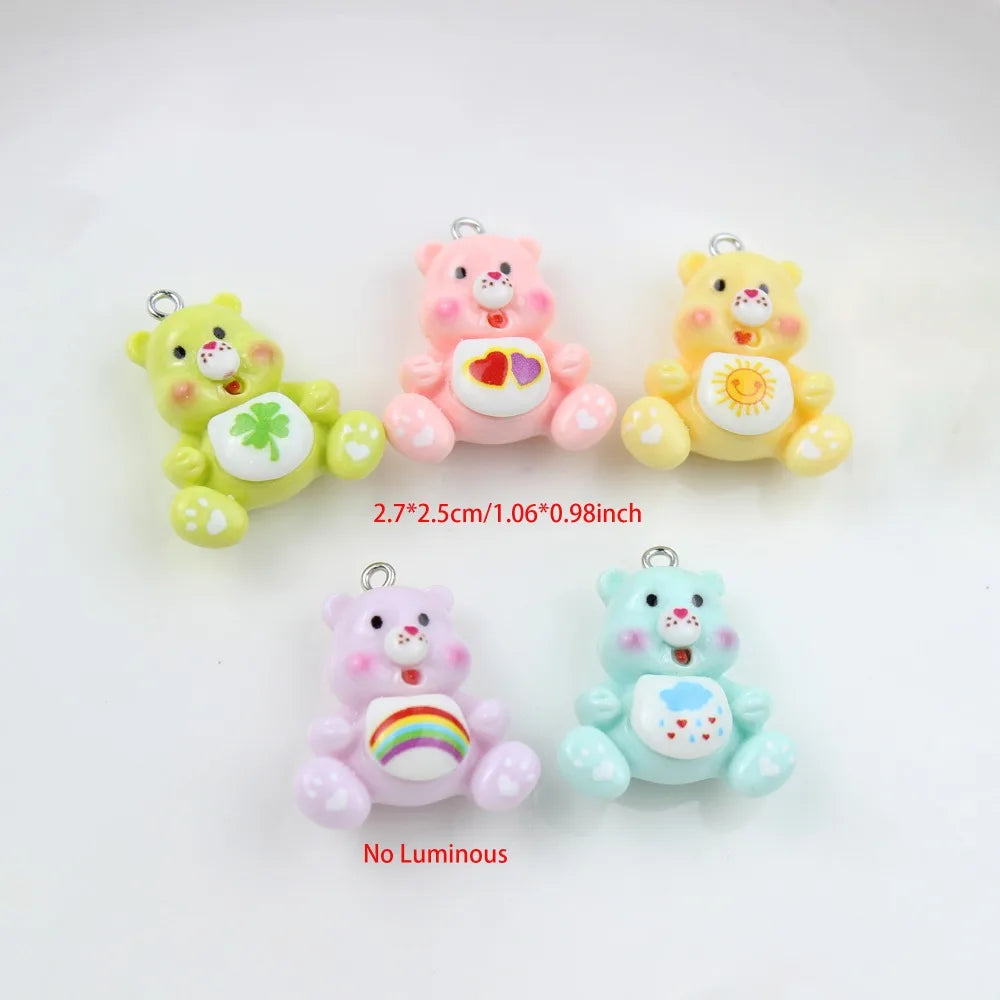 10Pcs/Lot Resin 3D Cartoon Luminous Kawaii Little Bear Charm Pendant For Earring Keychain Diy Crafts Jewelry Making Accessories