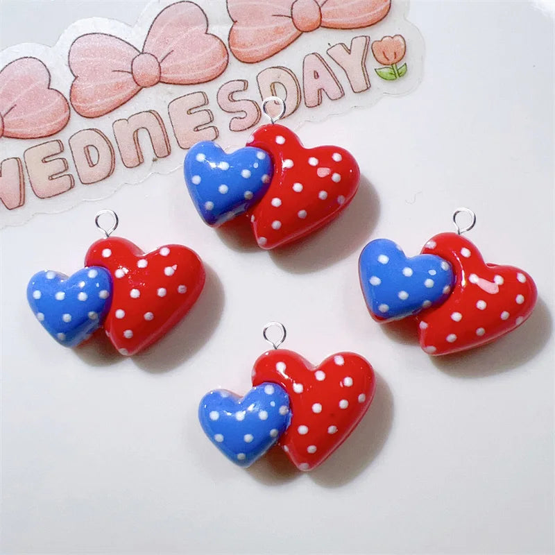 10pcs Kawaii Red Heart Lollipop Charms for Jewelry Making Resin Double Hearts Flatback Pendant Diy Keychain Findings C1372