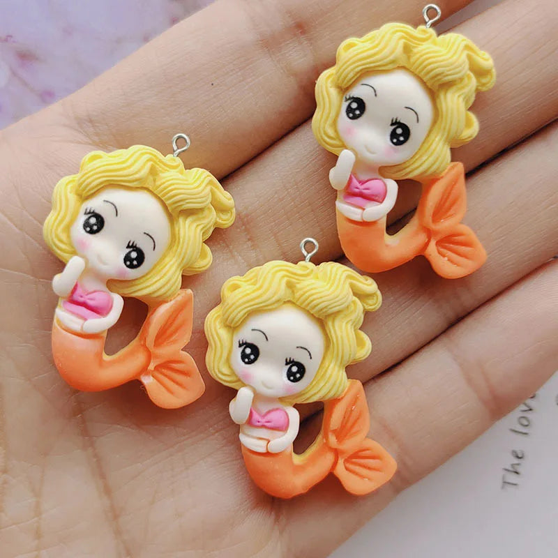 10Pcs Cartoon Mermaid Princess Resin Charms