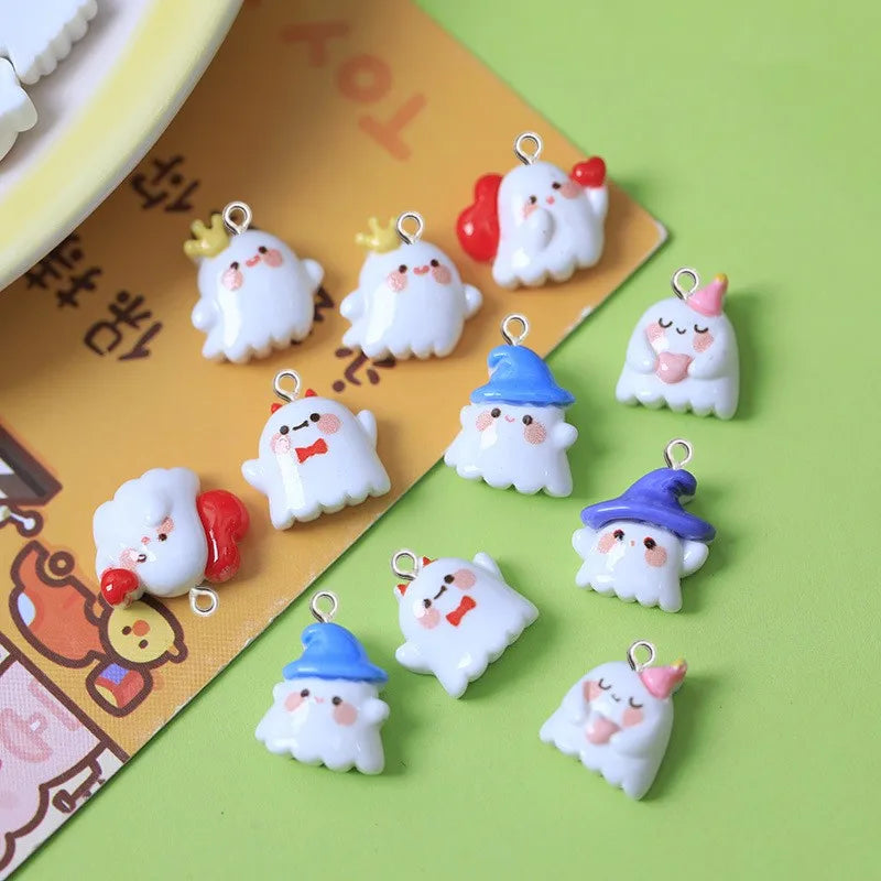 10Pcs Cute Halloween Ghost Series Resin Charms