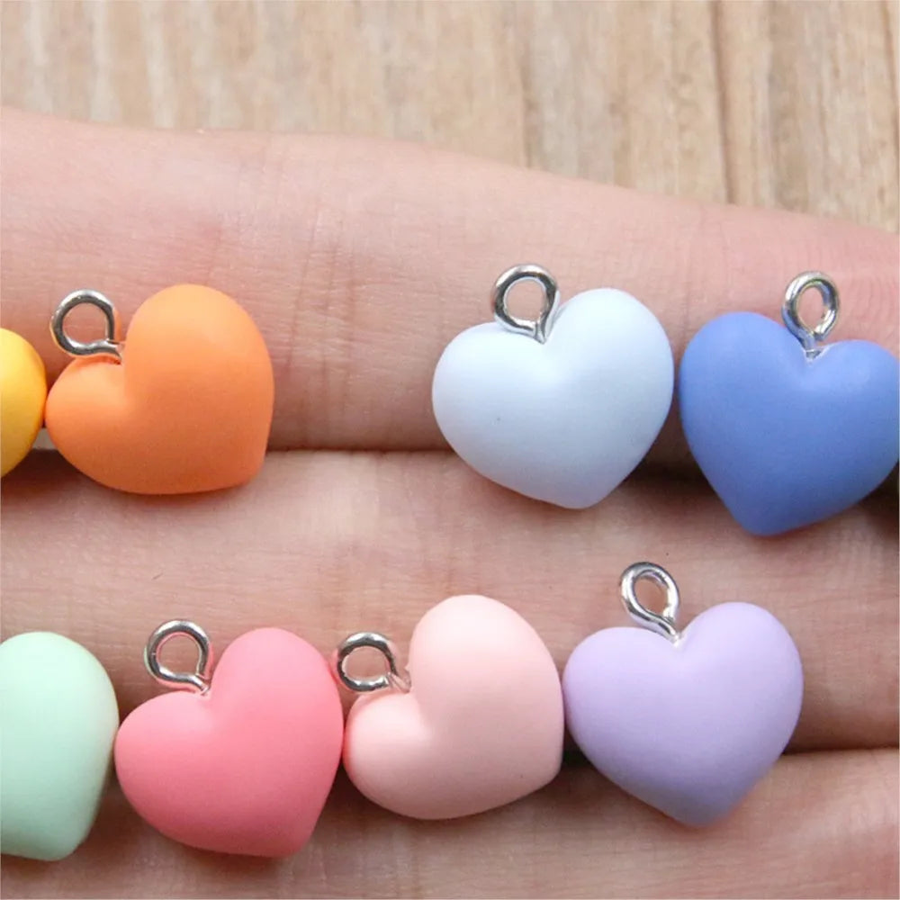 20Pcs 13X15mm Colorful Hearts Resin Charms Keychain Pendants For DIY Earring Bracelet Necklace Jewelry Making Accessories