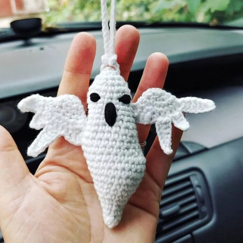 Handmade Car Hanging Ornament for Children, Thanksgiving Car Accessories, Bat Crochet, Pumpkin Hat, Gift, Pendant Decor