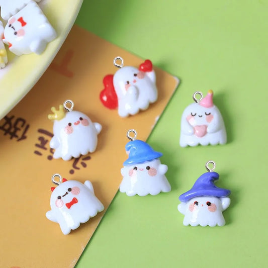 10Pcs Cute Halloween Ghost Series Resin Charms