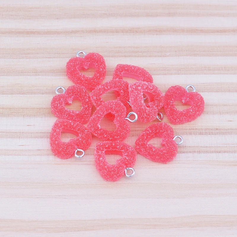 10pcs/lot Colorful Soft Candy Heart Shape Charms Cute Kawaii Resin Pendant Charms for Earring Bracelets Jewelry Making Bulk