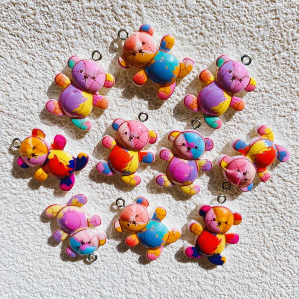 10Pcs Color Bear Kawaii Resin Phone Charms