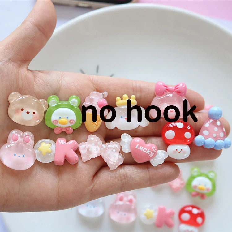 10pcs Kawaii Clear Mushroom Bowknot Heart Charms Animal Dog Bear Cat Pendant For Jewelry Making Cartoon Resin Flatback C1276