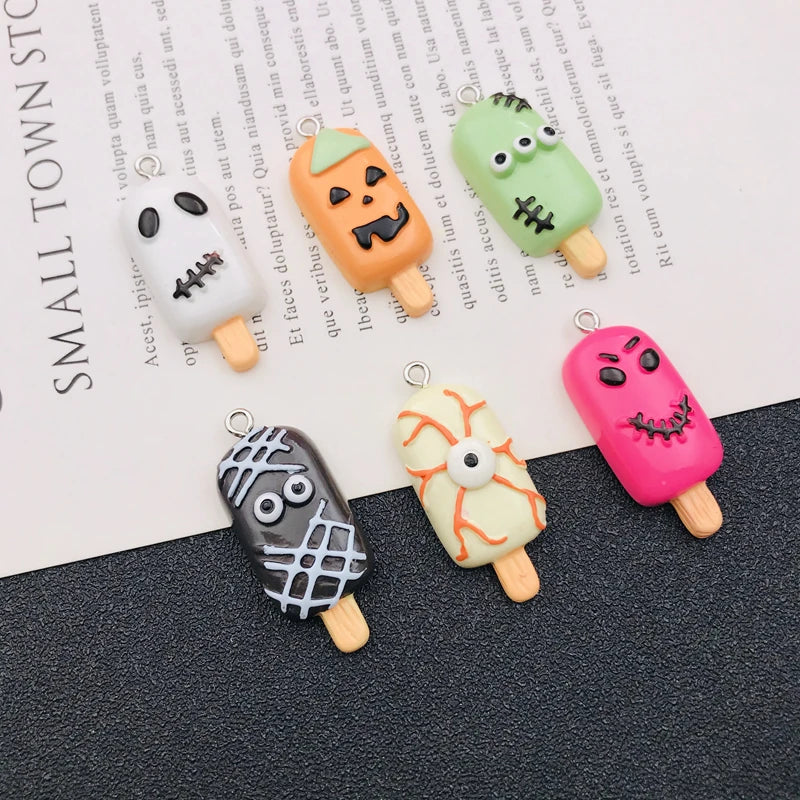 10pcs Resin Flatback Halloween Popsicle Charm Ice Cream Pendant for Keychain Earring, Scrapbooking, Jewelry DIY Making, Necklace