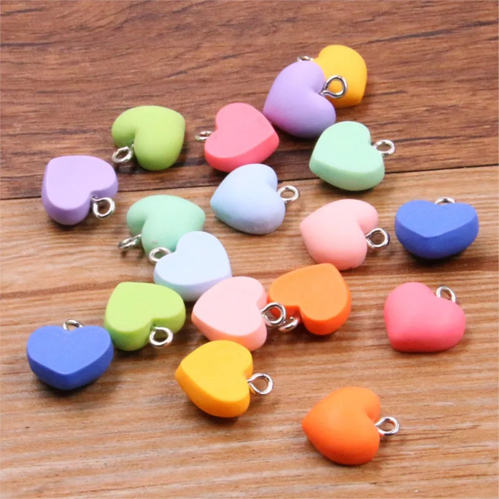 20Pcs 13X15mm Colorful Hearts Resin Charms Keychain Pendants For DIY Earring Bracelet Necklace Jewelry Making Accessories