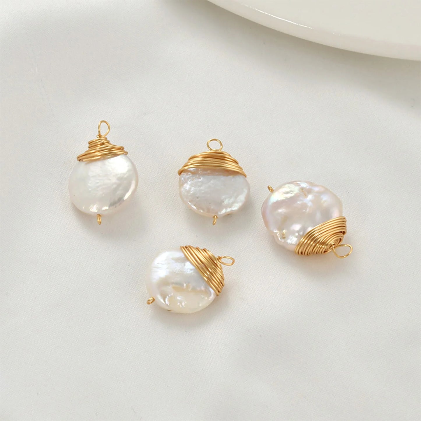 1pc Brass Charms Gold Color Wire Wrapped White Baroque Natural Pearl Pendants For Women DIY Necklace Earrings Jewelry Findings