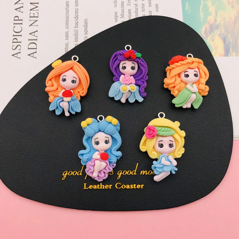 10pcs Hot Selling Resin Cute Newest Colorful Princess Girl Charm for Keychain, Earring, Scrapbooking, DIY Making, Necklace