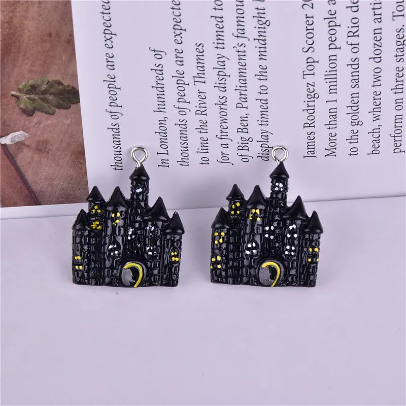 Mix 10pcs 3D Zombie Castle Ghost Halloween Resin Charms Pendant  for DIY Earring  Keychain Jewelry Making