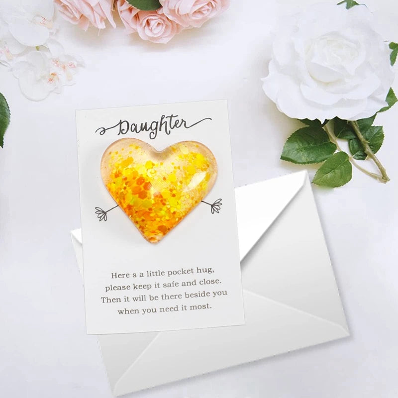 Hug Token Gift Card From Daughter Yellow Glass Heart Pocket Hug Token Gift Card, Memorial Keepsake Gifts For Mother's