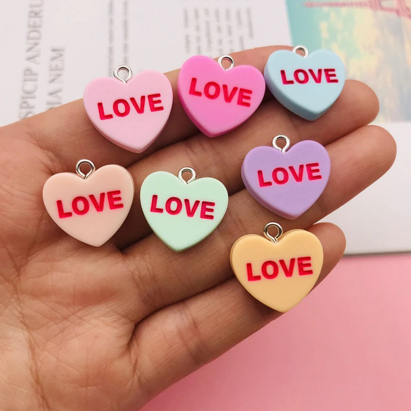 10pcs Kawaii New Conversation Love Words Heart Charm Pendant for Earring Keychain Jewelry accessory DIY Making