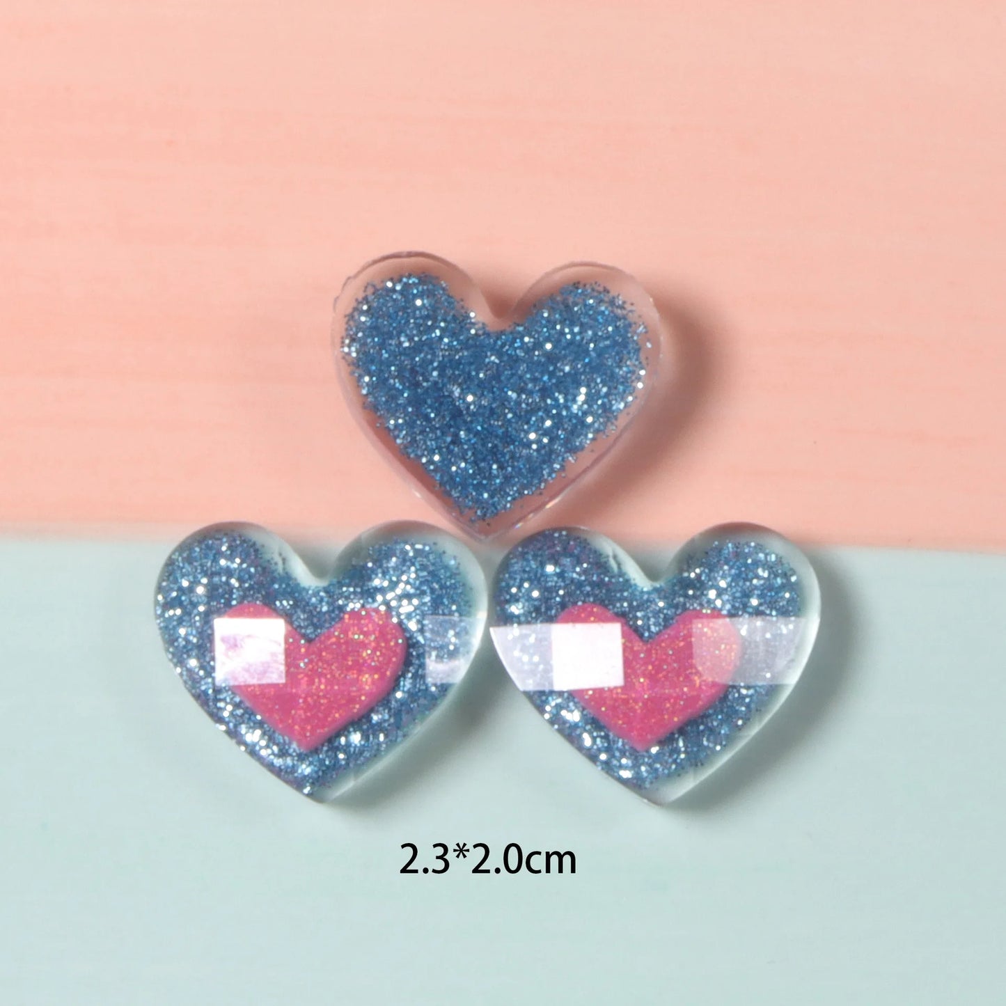 10Pcs Glitter Powder Hearts Flatback Resin Cabochons