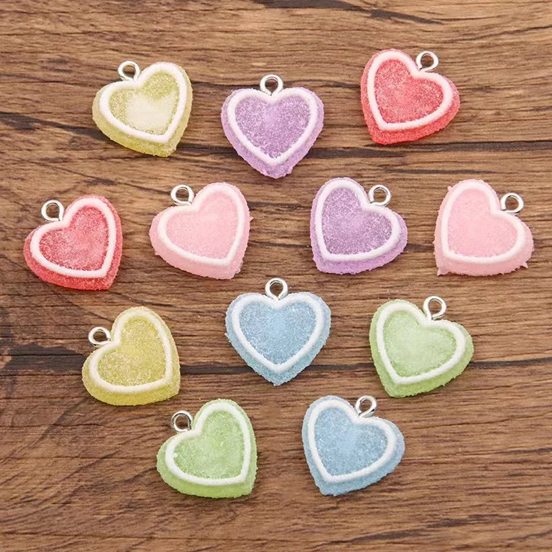 10pcs  17*20mm Simulated Colorful Double Peach Heart Resin Charms