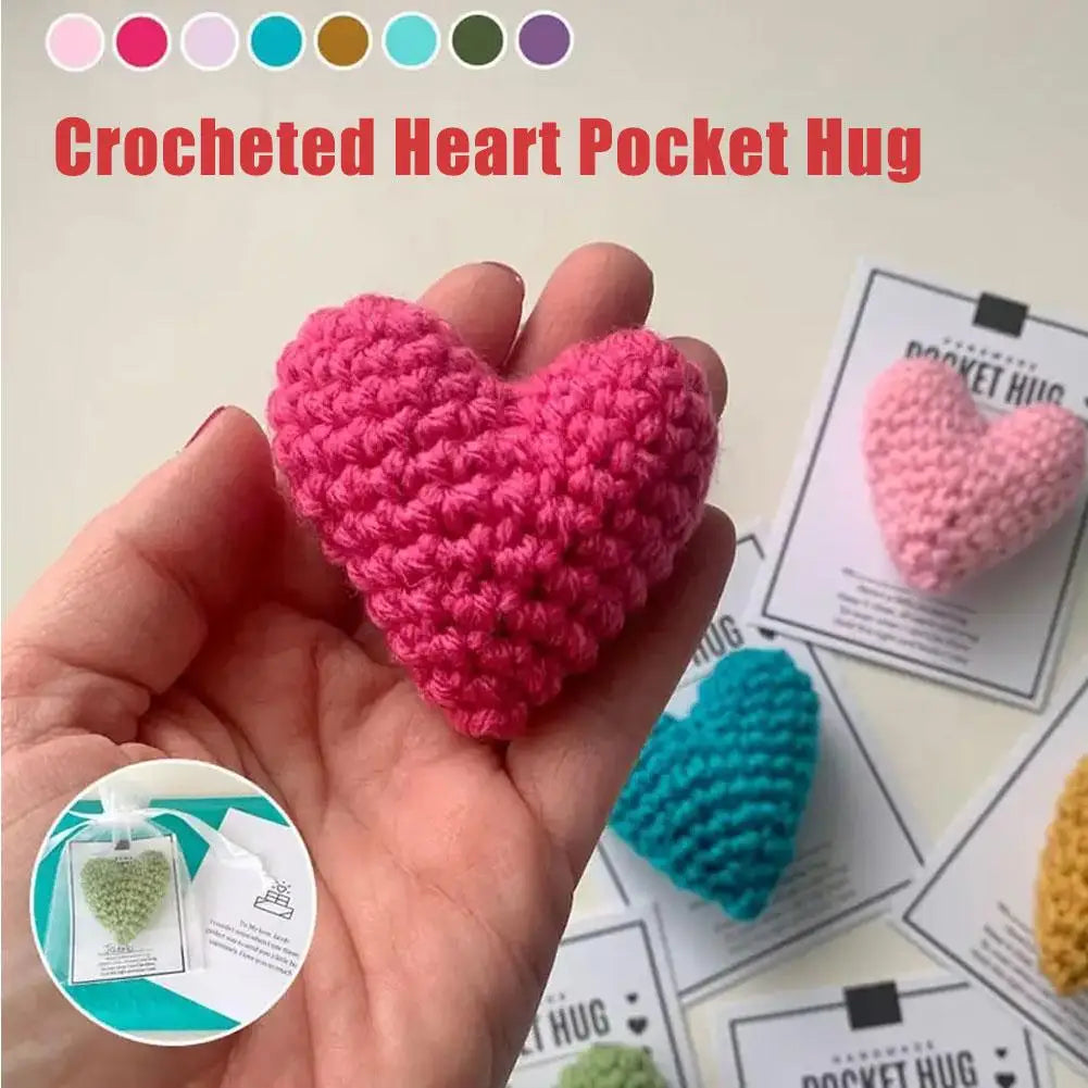 Crocheted Heart Pocket Hug Greeting Card Knitted Heart Keepsake Ornament Workmanship Encouragement Gift Cute Knitted