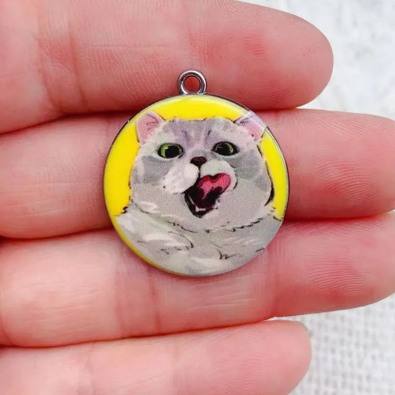 10pcs 28x25mm Enamel Cat Charm