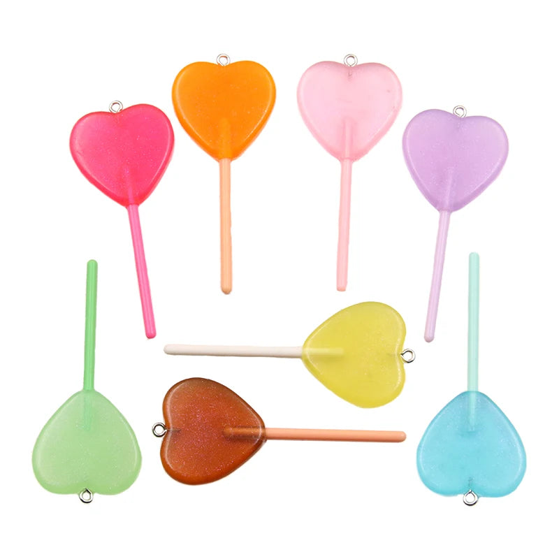 10Pcs 30*68MM 8 Color Wholesale Heart Lollipop Resin Charms